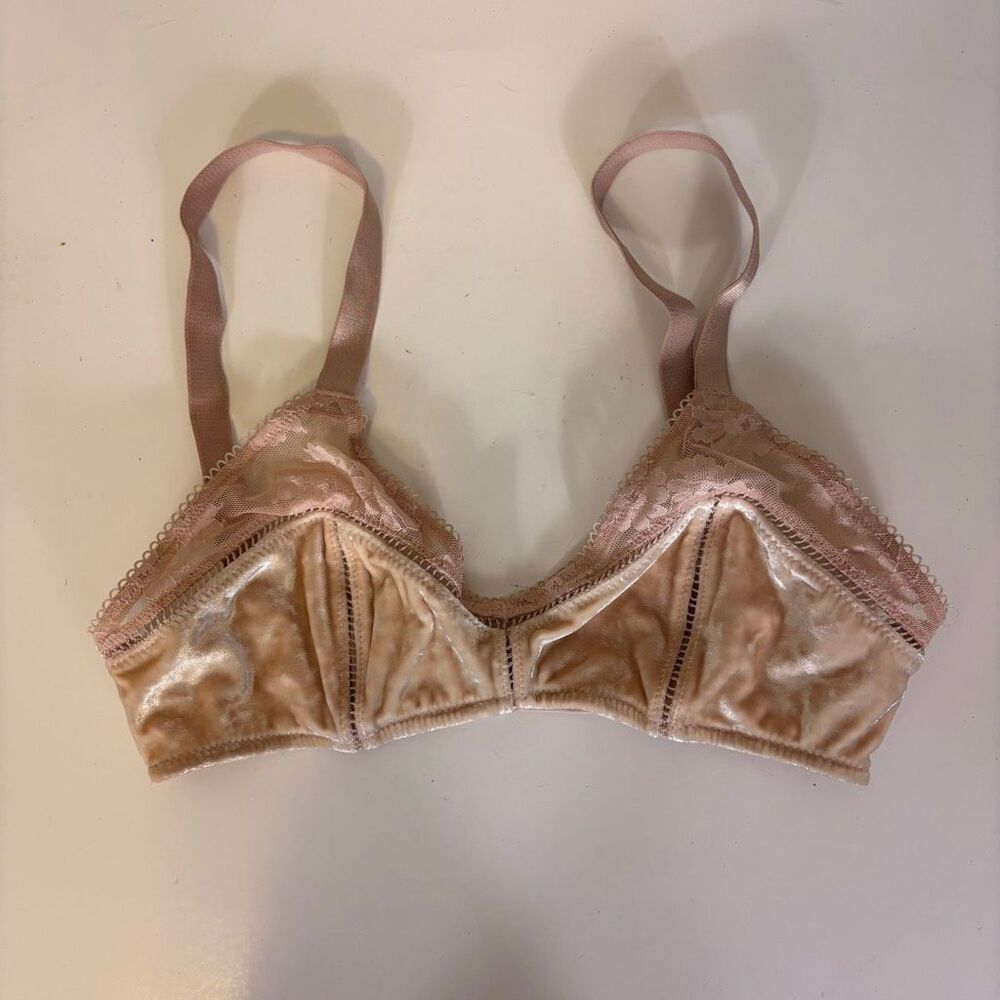 Victoria's Secret Tan Velvet with Lace Bralette Bra XS